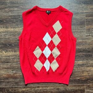 Vintage Bette & Court Swing Golf Apparel Red Argyle Knit Sweater Vest Size Small